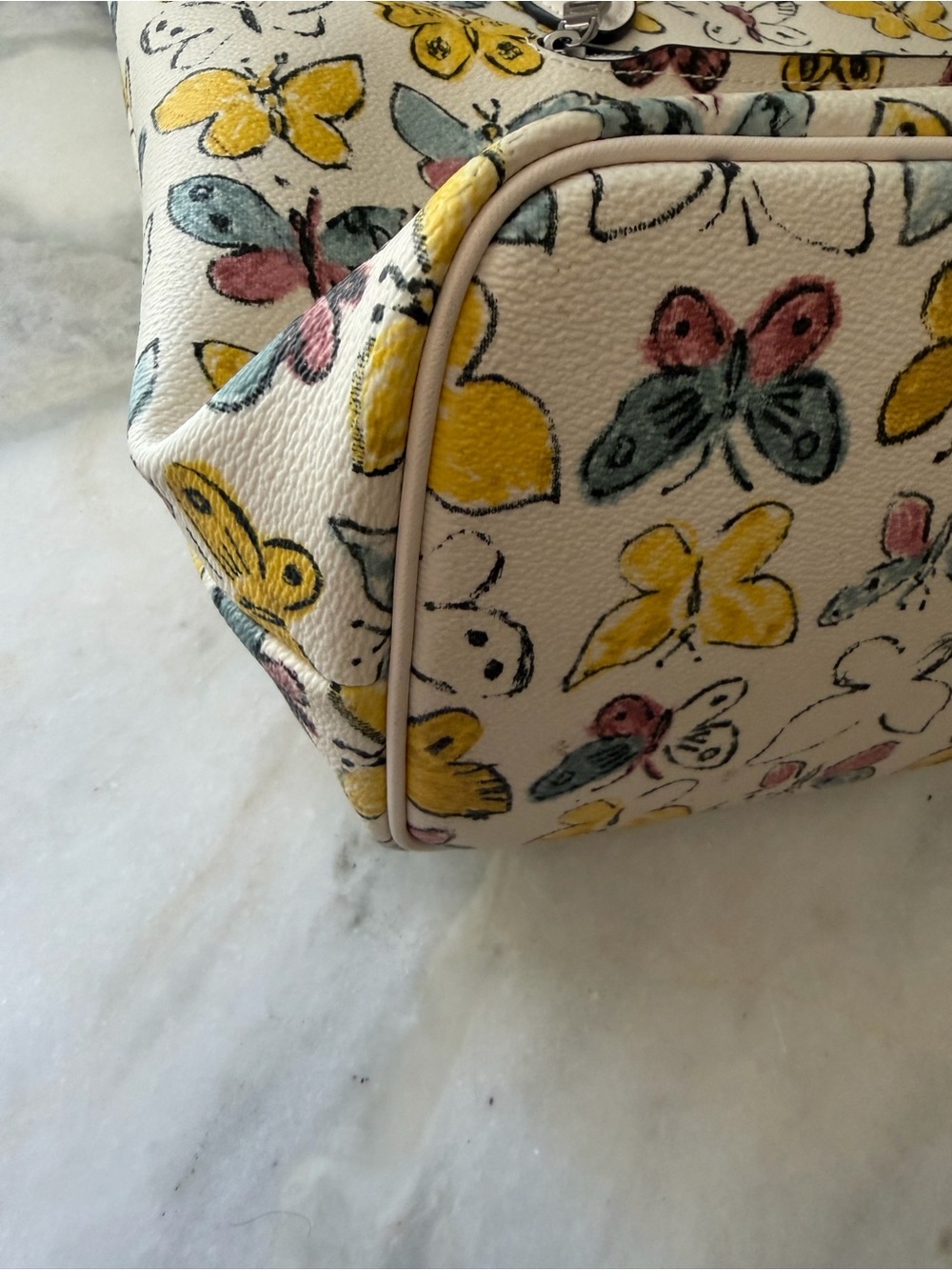Coach Cream Tote with Yellow and Pale Pink Butterfly Print - Picture 5 of 9